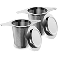 Los mejores  - Yoassi 2piesza Filtro de Té de Acero Inoxidable 304 con dos asas- Colador para Té con Tapa y Solapas Anchas- para Tazas…